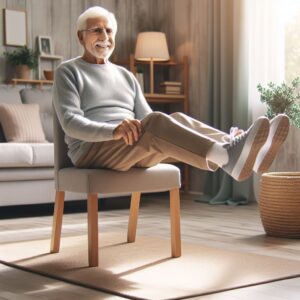 seated balance exercise--senior lifting legs