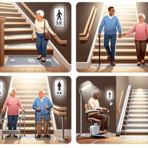 Seniors using the stairs in multiple ways