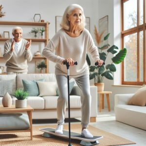 balance boards for seniors --a senior on a balance board