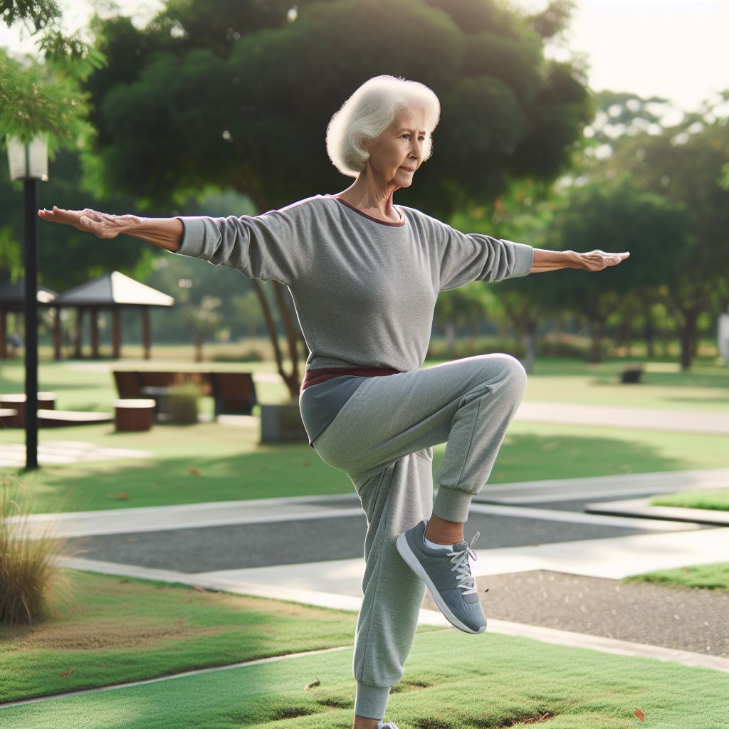 senior balancing in the park